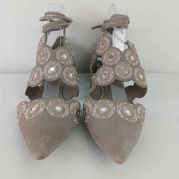 Tory Burch SZ 6.5 Yasmin d'Orsay Point Toe Flats Dust Storm Beading Embroidery - Picture 7 of 9